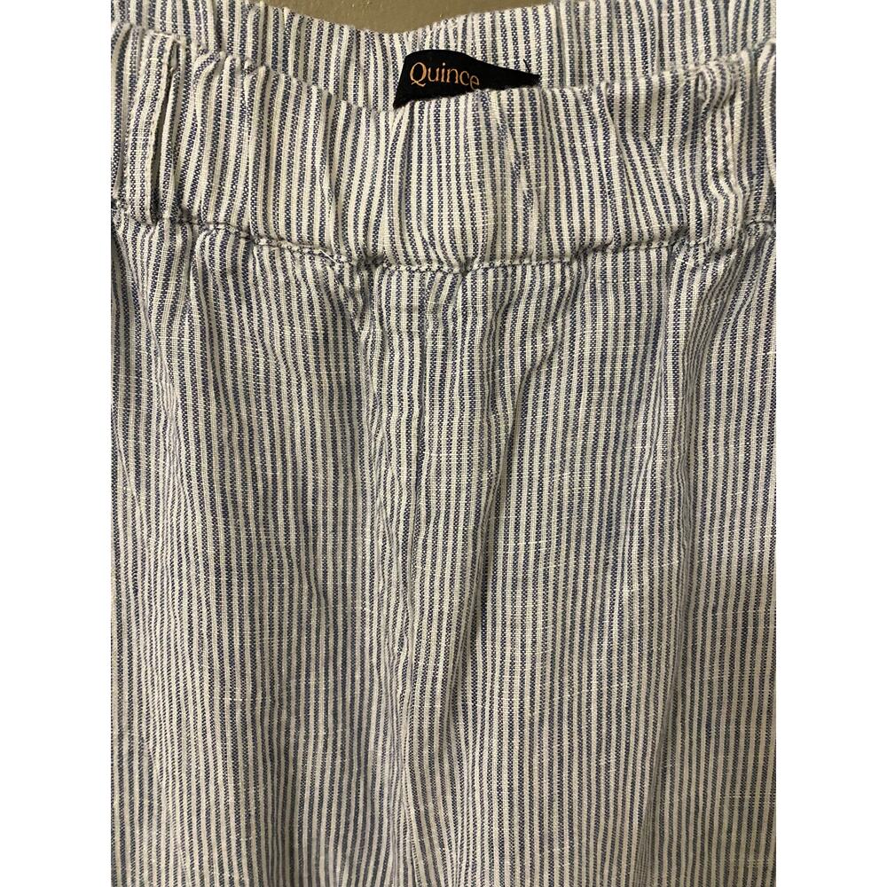 Quince 100% European Linen Pants Medium Blue Pinstripe Pull On Sustainable - Picture 8 of 14